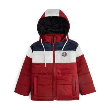 Stylish puffer Jacket- Maroon White
