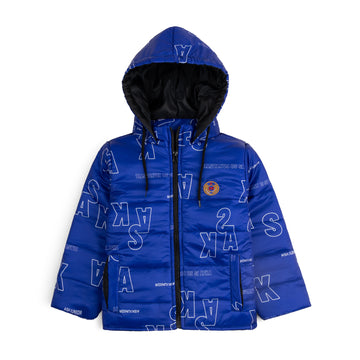 Stylish puffer Jacket- Blue Printed