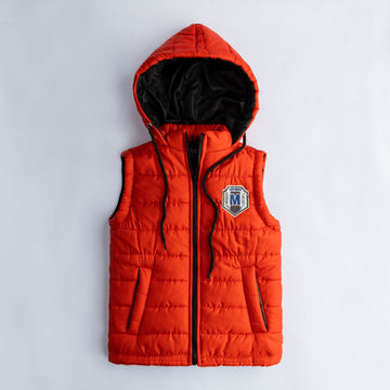 Sleevless Puffer Jacket-Red