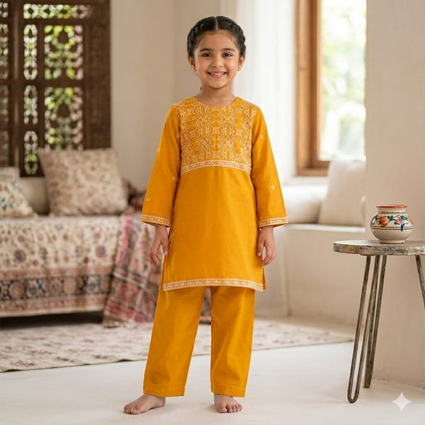 Lime Yellow Embroidered-2Pcs