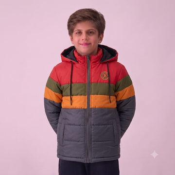 Stylish puffer Jacket- Grey & Red